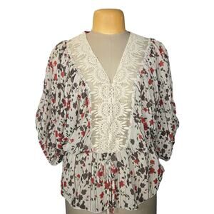 Goddess Wing Womens XL Peasant Top Batwing Floral Sheer Lightweight Feminine